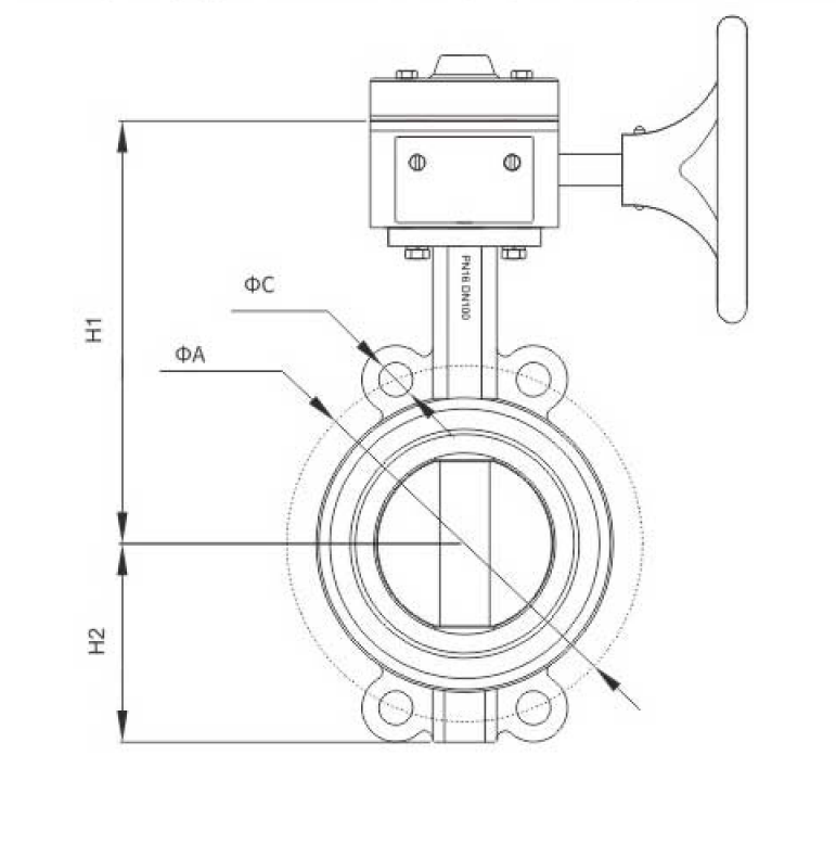 蝸(wō)輪消防信(xìn)号對夾蝶(dié)閥(圖1)